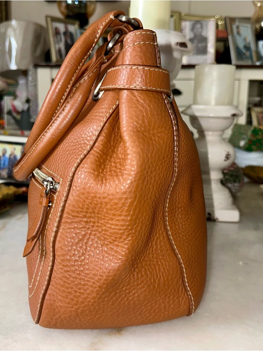 Cole Haan Heritage Village Double Handle Front Zip Tote British Tan Pebbled - Picture 4 of 11